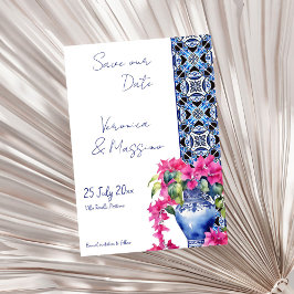 Reserva La Fecha Blue French Tiles Bougainvillea boda elegante