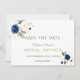 Reserva La Fecha Blue Gold Floral Bridal Shower Save the Date