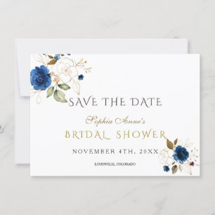 Reserva La Fecha Blue Gold Floral Bridal Shower Save the Date