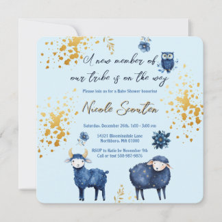 Reserva La Fecha Blue Gold Woodland Baby Shower Save The Date