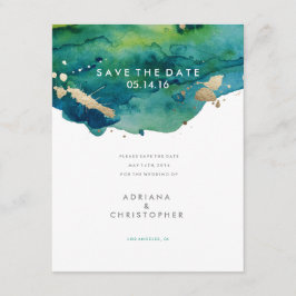 Reserva La Fecha Blue Green y Gold Splatter Wedding Save the Date
