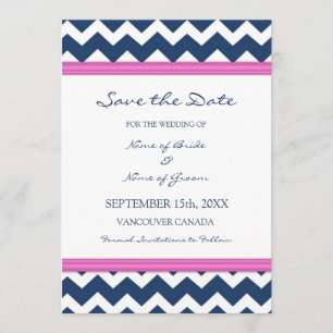 Reserva La Fecha Blue Hot Pink Wedding Save the Date Card