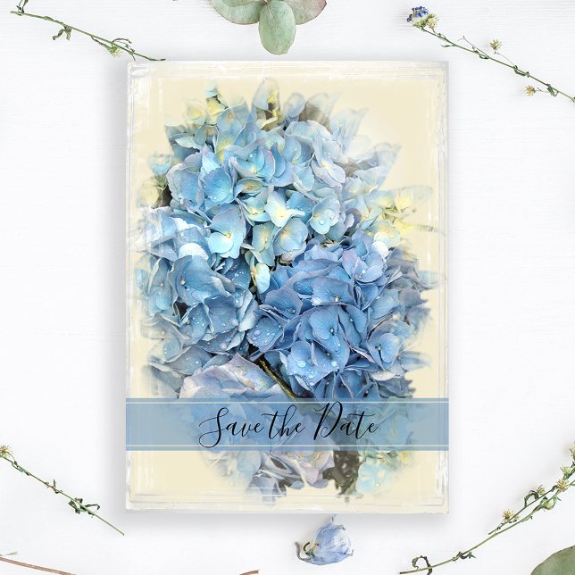 Reserva La Fecha Blue Hydrangea Blossom Wedding Save the Date (Subido por el creador)