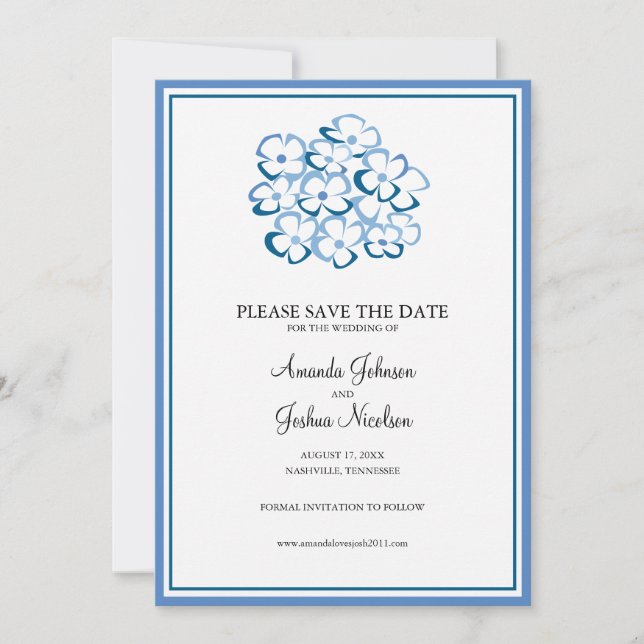 Reserva La Fecha Blue Hydrangea Floral Save the Date (Anverso)