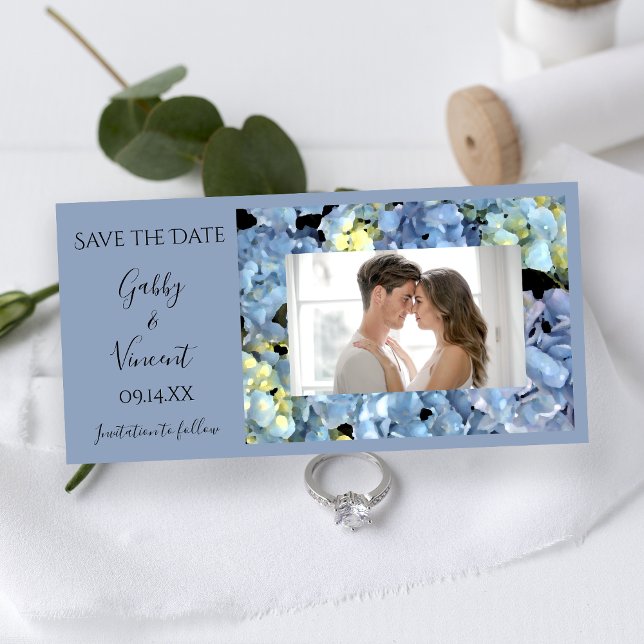 Reserva La Fecha Blue Hydrangea Floral Wedding Save the Date (Subido por el creador)