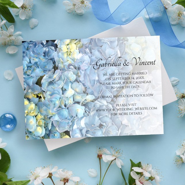 Reserva La Fecha Blue Hydrangea Floral Wedding Save the Date (Subido por el creador)