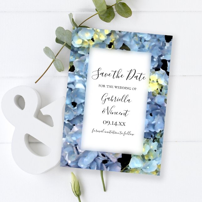 Reserva La Fecha Blue Hydrangea Floral Wedding Save the Date (Subido por el creador)