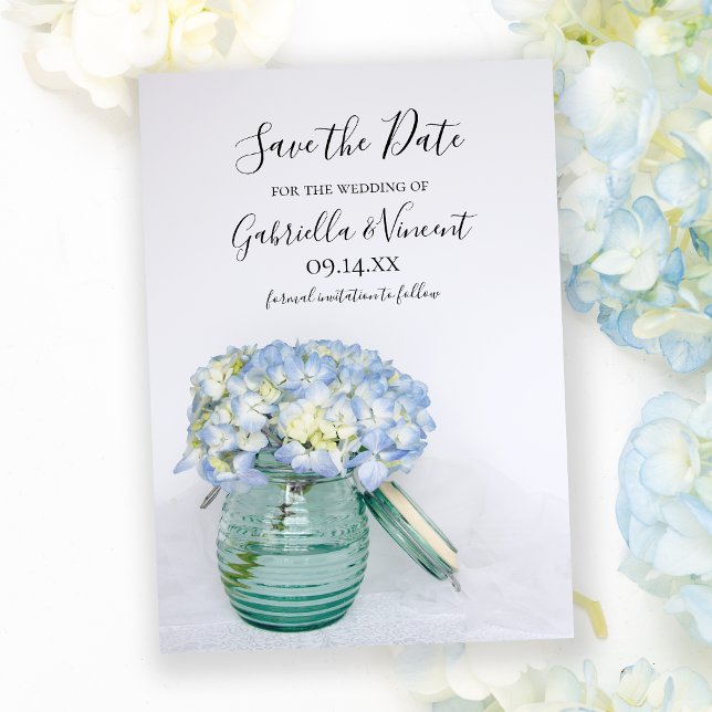 Reserva La Fecha Blue Hydrangea Flowers Vase Wedding Save the Date (Subido por el creador)