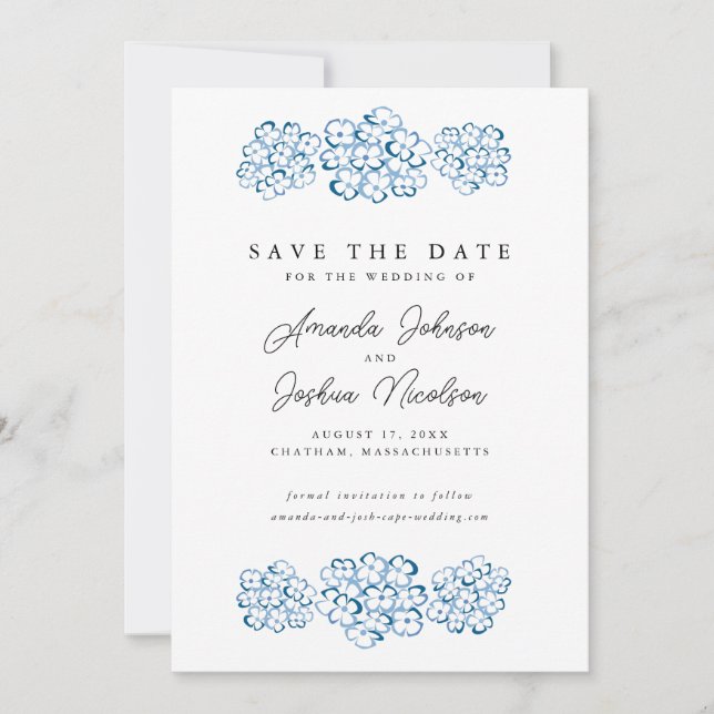 Reserva La Fecha Blue Hydrangea Save the Date (Anverso)
