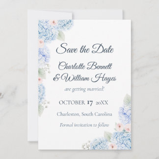 Reserva La Fecha Blue Hydrangea Watercolor Floral Save the Date