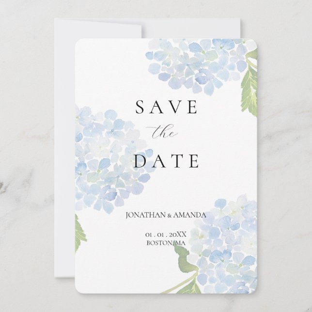 Reserva La Fecha Blue Hydrangea Wedding Save The Date (Anverso)