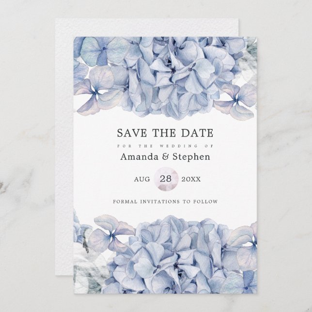 Reserva La Fecha Blue Hydrangeas Boda (Anverso / Reverso)