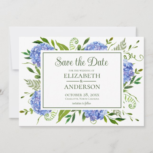 Reserva La Fecha Blue Hydrangeas Photo Save the Date (Anverso)