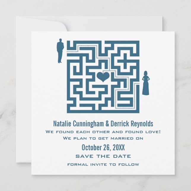 Reserva La Fecha Blue Love Maze Save the Date Invite (Anverso)