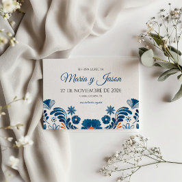 Reserva La Fecha Blue Orange Floral Elegant Fiesta Spanish Wedding