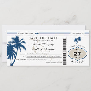 Reserva La Fecha Blue Palm Tree Boarding Pass Bahamas Save the Date