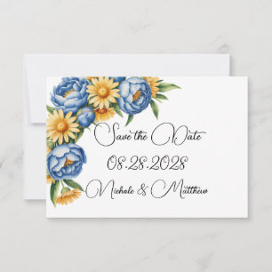 Reserva La Fecha Blue Peony y Yellow Daisies Boda