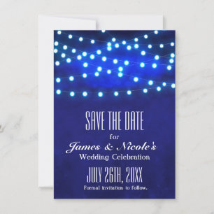 Reserva La Fecha Blue Rustic Night String Lights Save the Date Card