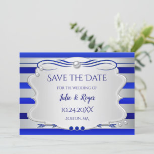 Reserva La Fecha Blue Silver Striped Photo Save the Date Card