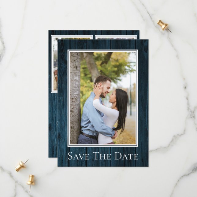 Reserva La Fecha Blue Simple Rustic Photo Save The Date (Anverso/Reverso In Situ)