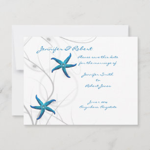 Reserva La Fecha Blue Starfish and Silver Coral Save the Date Card