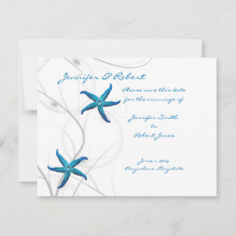 Reserva La Fecha Blue Starfish and Silver Coral Save the Date Card