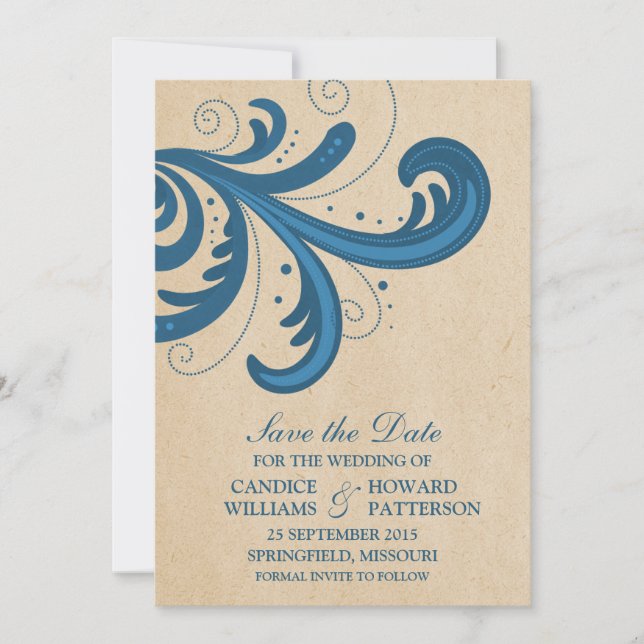 Reserva La Fecha Blue Stylish Swirls Save the Date Invite (Anverso)