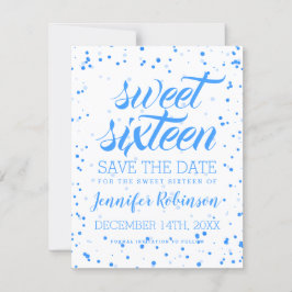 Reserva La Fecha Blue Sweet 16 Cumpleaños Save Date Confetti