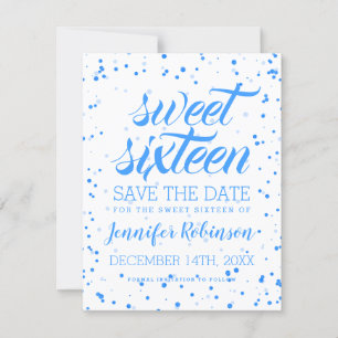 Reserva La Fecha Blue Sweet 16 Cumpleaños Save Date Confetti