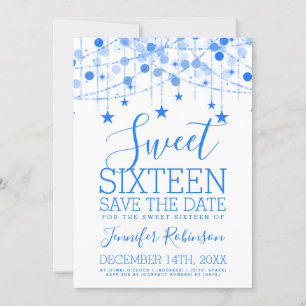 Reserva La Fecha Blue Sweet 16 Sparkly String Lights Save Date