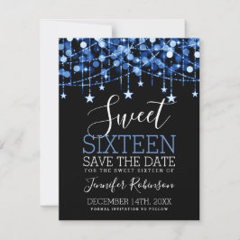 Reserva La Fecha Blue Sweet 16 Sparkly String Lights Save Date