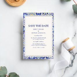 Reserva La Fecha Blue Talavera Fiesta: Una Boda española mexicana