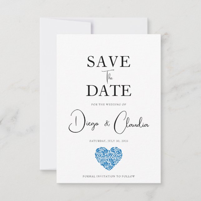 Reserva La Fecha Blue Talavera Heart Wedding Save the Date (Anverso)