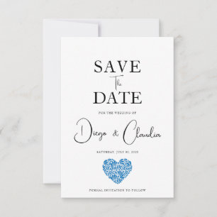 Reserva La Fecha Blue Talavera Heart Wedding Save the Date