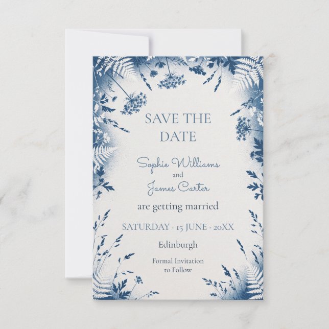 Reserva La Fecha Blue Thistle Eucalyptus Save The Date (Anverso)