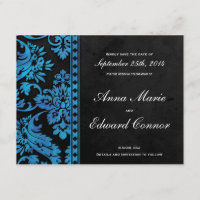 Blue Vintage Damask Lace Save the Date