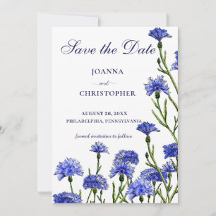Reserva La Fecha Blue Watercolor Cornflowers Floral Boho