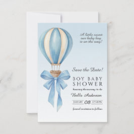 Reserva La Fecha Blue Watercolor Hot Air Balloon Boy Baby Shower