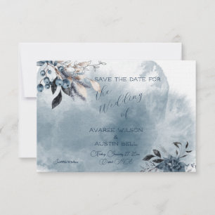 Reserva La Fecha Blue Watercolor Winterberries