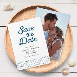 Reserva La Fecha Blue Waves with Your Photo Save the Date Card