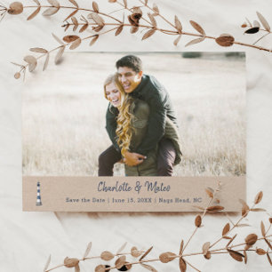 Reserva La Fecha Blue White Lighthouse Flat Save the Date Card