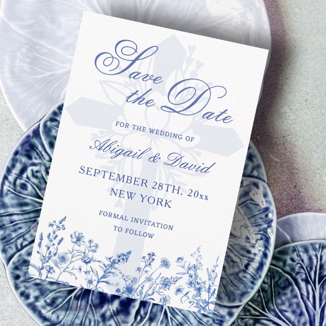 Reserva La Fecha Blue Wildflowers Religious Wedding Save The Date (Subido por el creador)