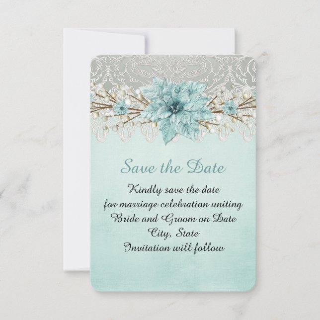 Reserva La Fecha Blue Winter Day Damask Save the date (Anverso)