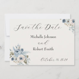 Reserva La Fecha Blue Winter Floral Flat Save the Date Card