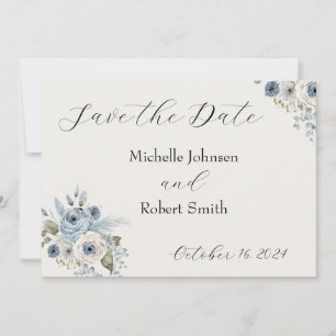 Reserva La Fecha Blue Winter Floral Flat Save the Date Card