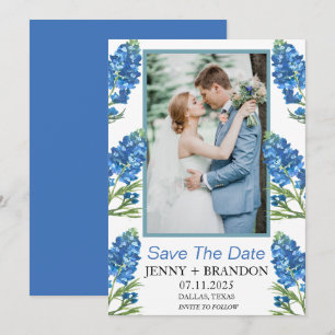 Reserva La Fecha Bluebonnets Elegante foto floral azul moderna