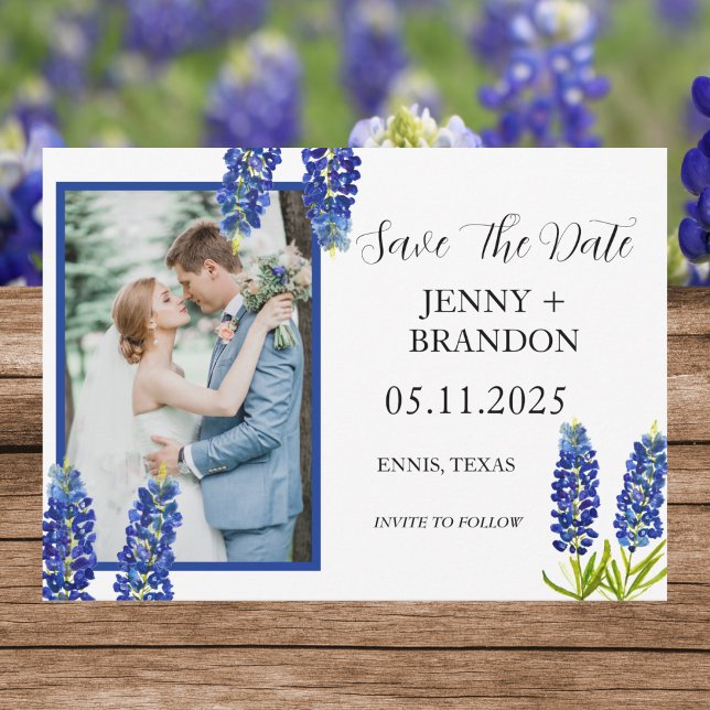 Reserva La Fecha Bluebonnets Elegante foto floral azul moderna (Subido por el creador)