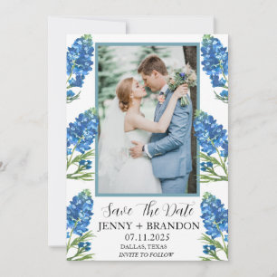 Reserva La Fecha Bluebonnets Elegante foto floral azul moderna