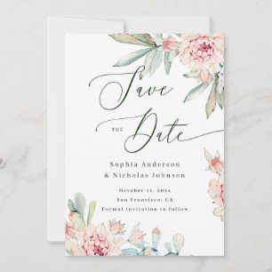 Reserva La Fecha Blush Aquarela Floral Boda con Letra Elegante