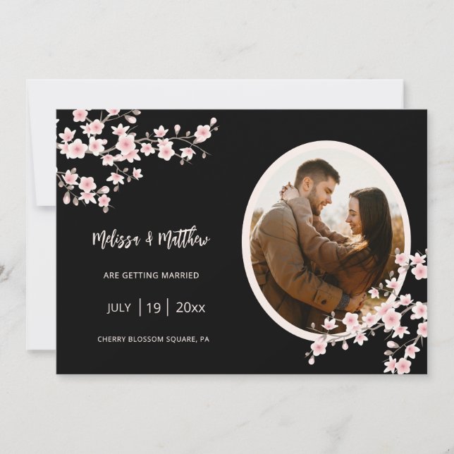 Reserva La Fecha Blush Pink Cherry Blossom Black Wedding (Anverso)